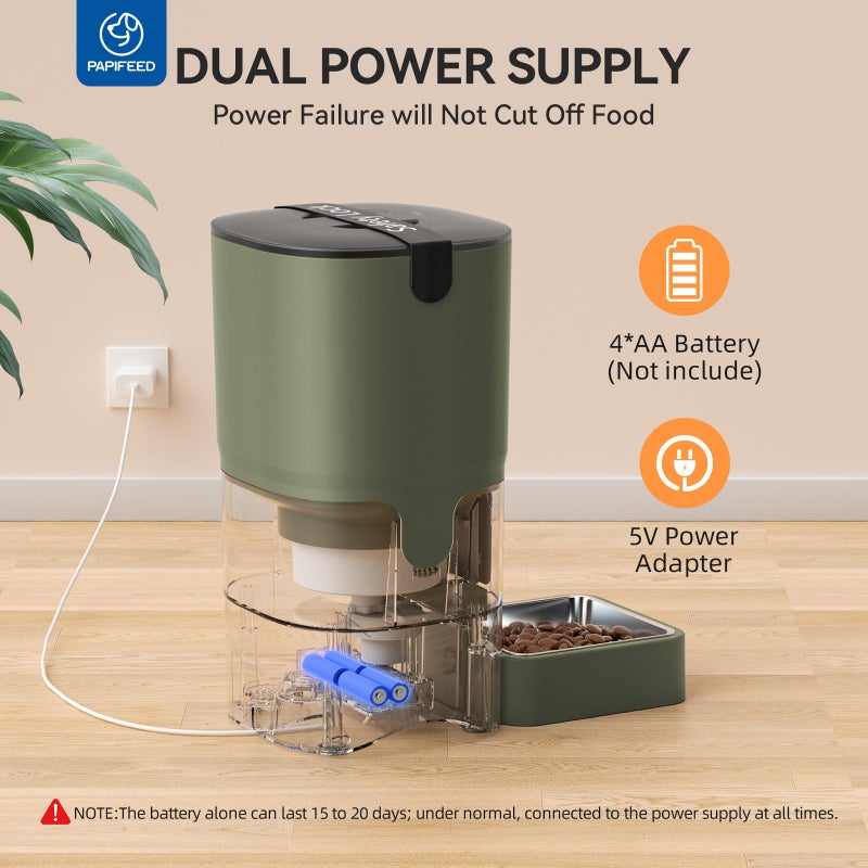 PAPIFEED Automatic Cat Feeder Upgrade, WiFi Pet Feeder with APP Control for Remote Feeding, Detachable for Easy Clean, Dual Power Supply,1-10 Meals Per Day for Multiple Pets (Greener) - Image 4
