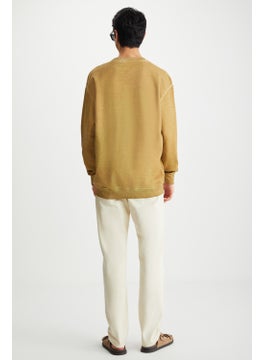 GRIMELANGE Blandon Men's Crew Neck Polar Fleece Print Detail Washable Beige Sweatshirt  - Image 4