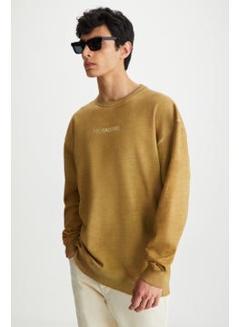 GRIMELANGE Blandon Men's Crew Neck Polar Fleece Print Detail Washable Beige Sweatshirt  - Image 2