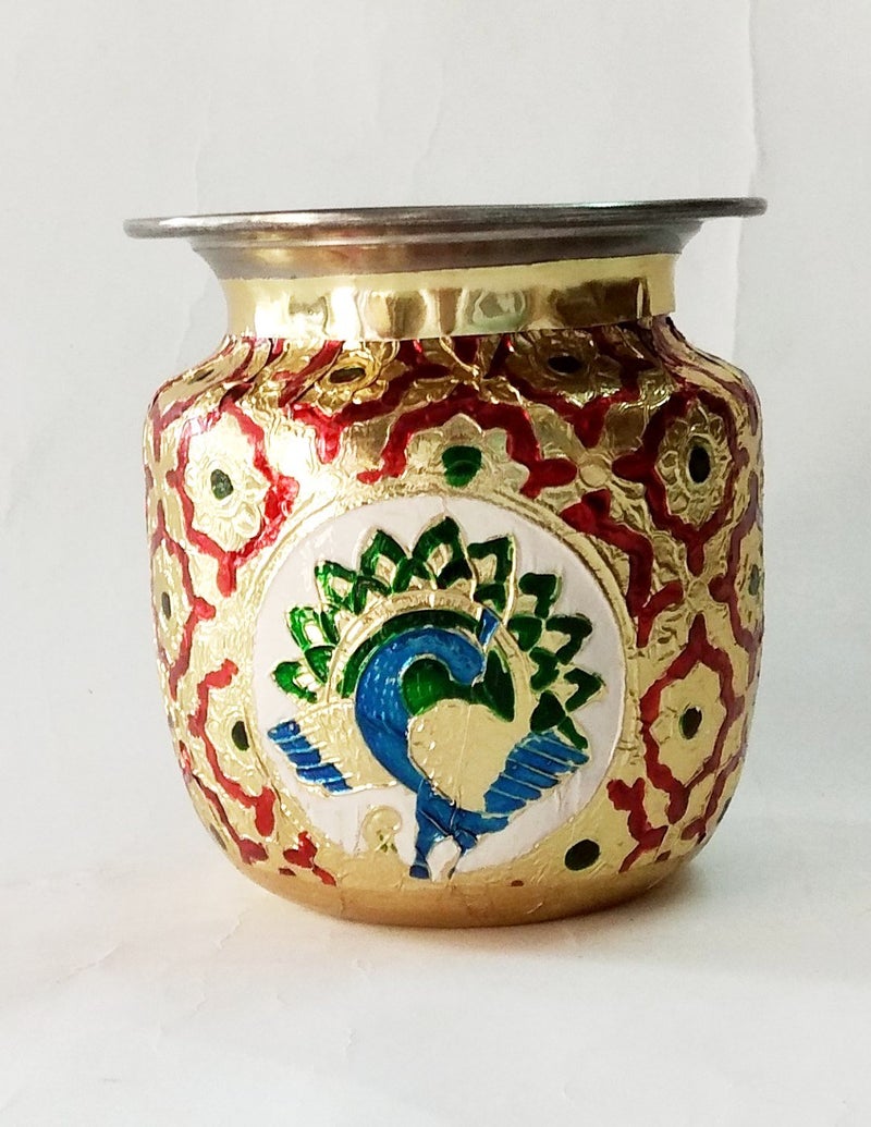 Honiluk Lota Handmade Peacock Kalash Stainless steel Item 10 CM  - Image 2
