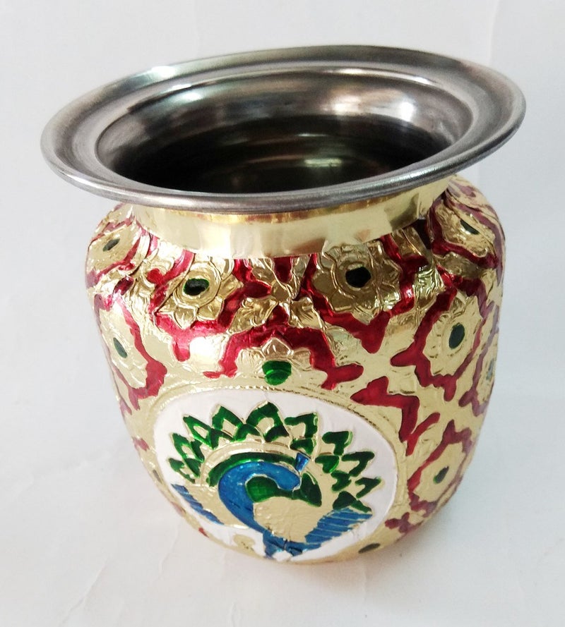 Honiluk Lota Handmade Peacock Kalash Stainless steel Item 10 CM  - Image 1