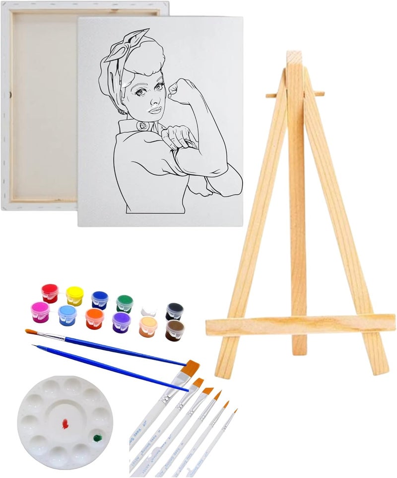 Pre Drawn Canvas Paint Kit | Adult & Teen Sip and Paint Party Favor | DIY Date Night Couple Activity FEMINIST MOVEMENT (S 8X10 PAINT, EASLE, 10 PAINT BRUSHES)