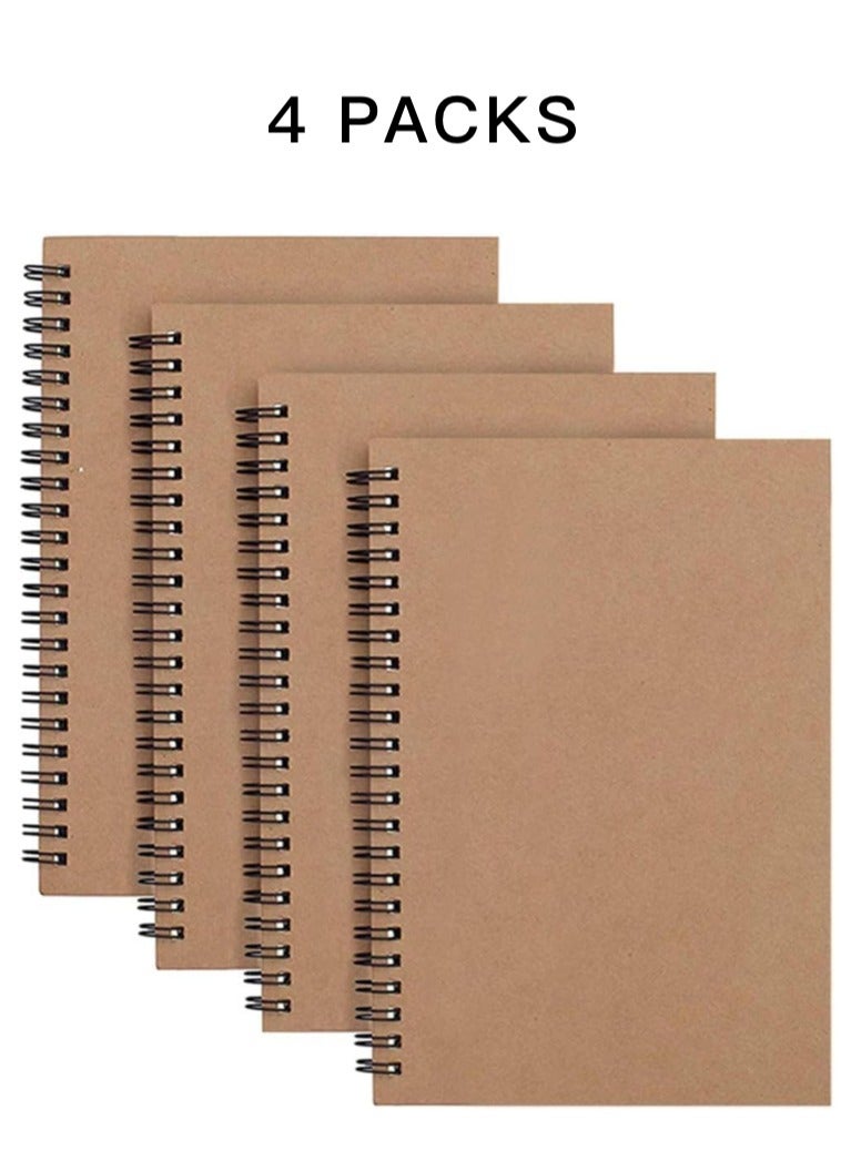 Generic [4-Pack]A5 Spiral Notebooks (Kraft Cover), 100 Pages Lined Notebook, 8.3*5.5 inch Wirebound Notebooks Note Pad Bulk Journals, Diary NoteBook Planner Memo Notepads for Students, Office Supplies  - Image 1