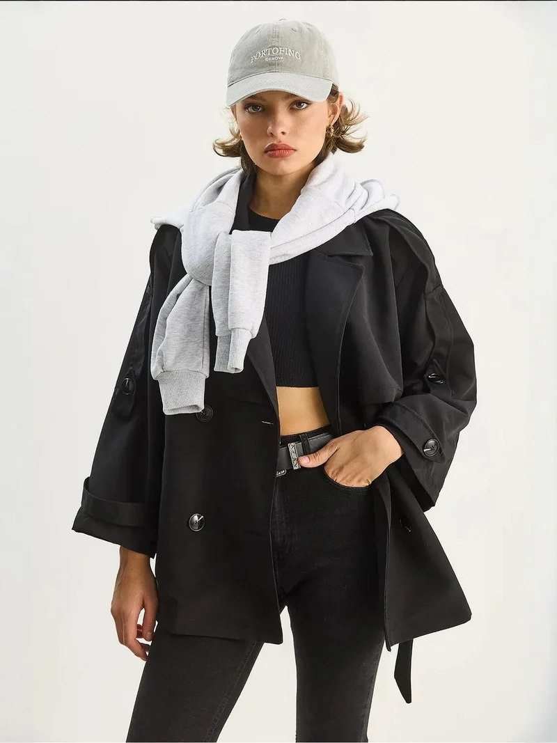 Bianco Lucci LUCCI Buttoned Midi Trench Coat