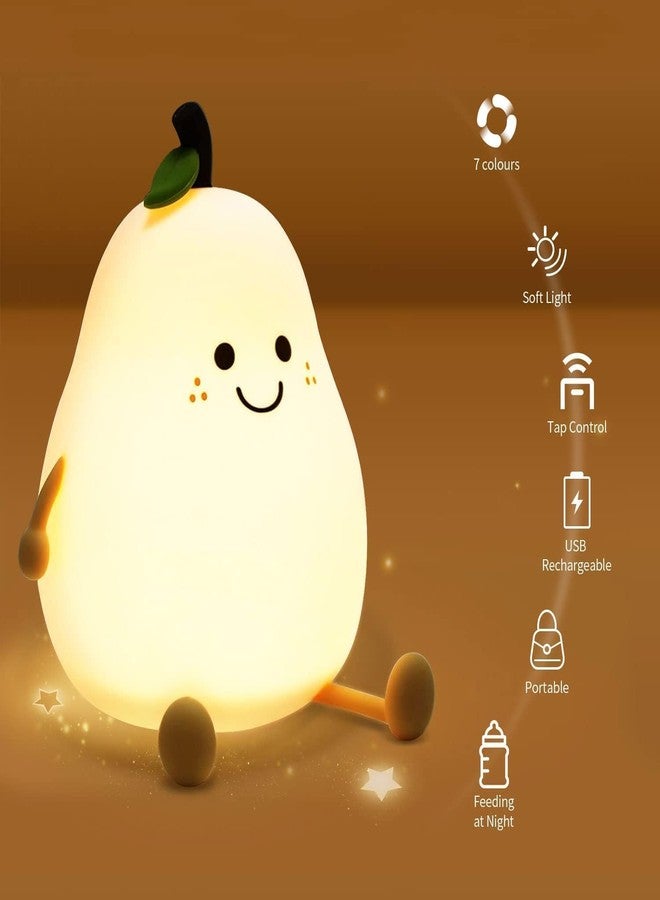 Granthi Enterprise Cute Silicone Pear Night Light for Kids, USB Rechargeable 3 Step Dimmable Night Light, 7 Colour Changing Touch Sensor Squishy Mini Nursery Lamp for Baby Bedroom Decor - Image 2