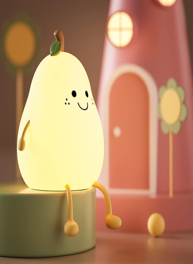 Granthi Enterprise Cute Silicone Pear Night Light for Kids, USB Rechargeable 3 Step Dimmable Night Light, 7 Colour Changing Touch Sensor Squishy Mini Nursery Lamp for Baby Bedroom Decor - Image 1