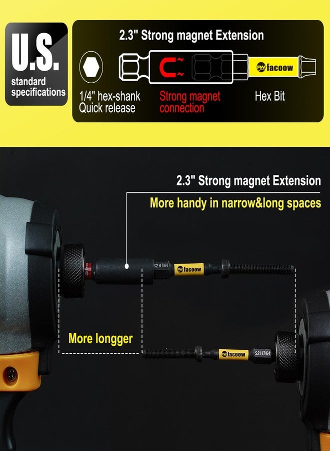 Facoow Hex Bit Set, S2 Alloy Steel Allen Wrench Drill Bit Set with Magnetic Tips, 1/4 Hex-shank 2" Impact Allen Key Bits Set with 2.3" Hex Extension, Precision CNC Machining, 20+1 Pack(Metric&SAE) - Image 3