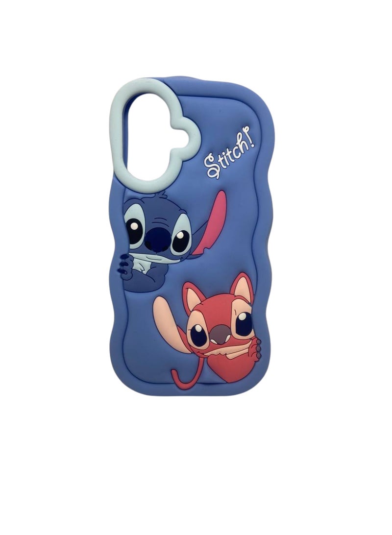 Ecosystem Stylish 3D Cartoon Case Compatible for iPhone 16 -Round Protection, Anti-Slip, Scratch-Resistant, and Fun Aesthetic Cover (Plue Stitch) - Image 1