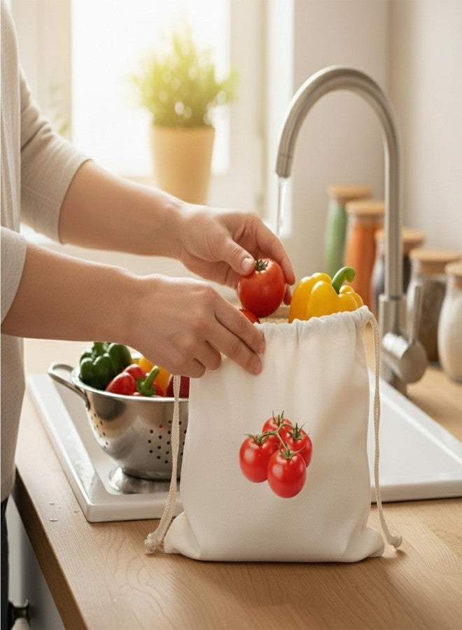 Wrapzy 100% Cotton Reusable Vegetable Bags for Fridge | Eco-Friendly Storage Bags | Washable Breathable Cloth Bags for Vegetables | Plastic-Free Kitchen Organizer | 12x12 Inches | Pack of 10 - Image 5