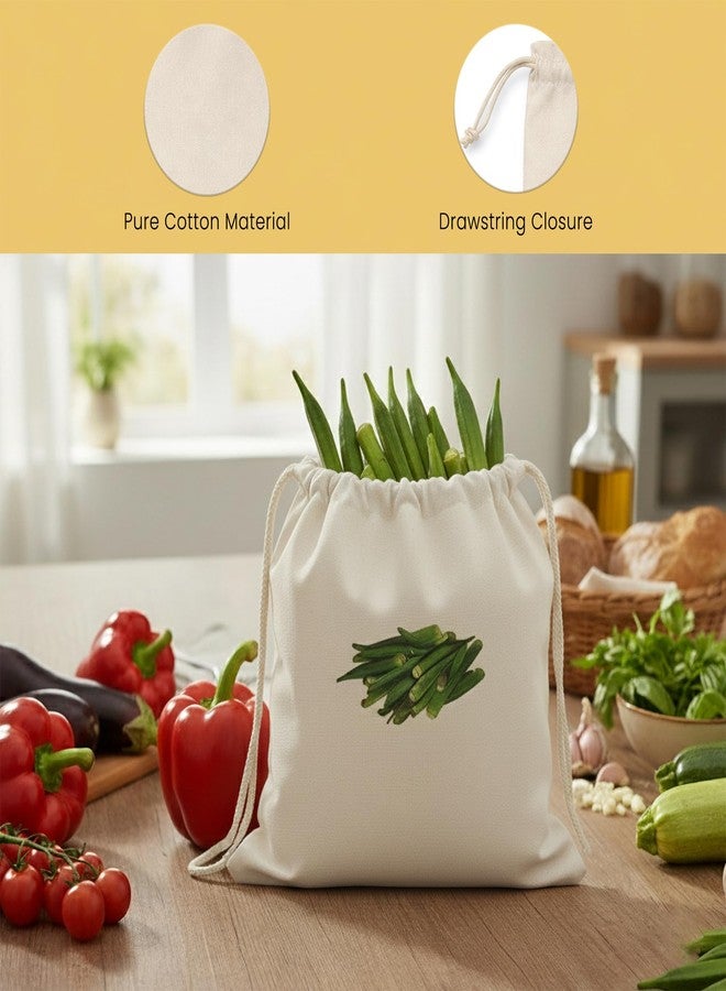 Wrapzy 100% Cotton Reusable Vegetable Bags for Fridge | Eco-Friendly Storage Bags | Washable Breathable Cloth Bags for Vegetables | Plastic-Free Kitchen Organizer | 12x12 Inches | Pack of 10 - Image 2