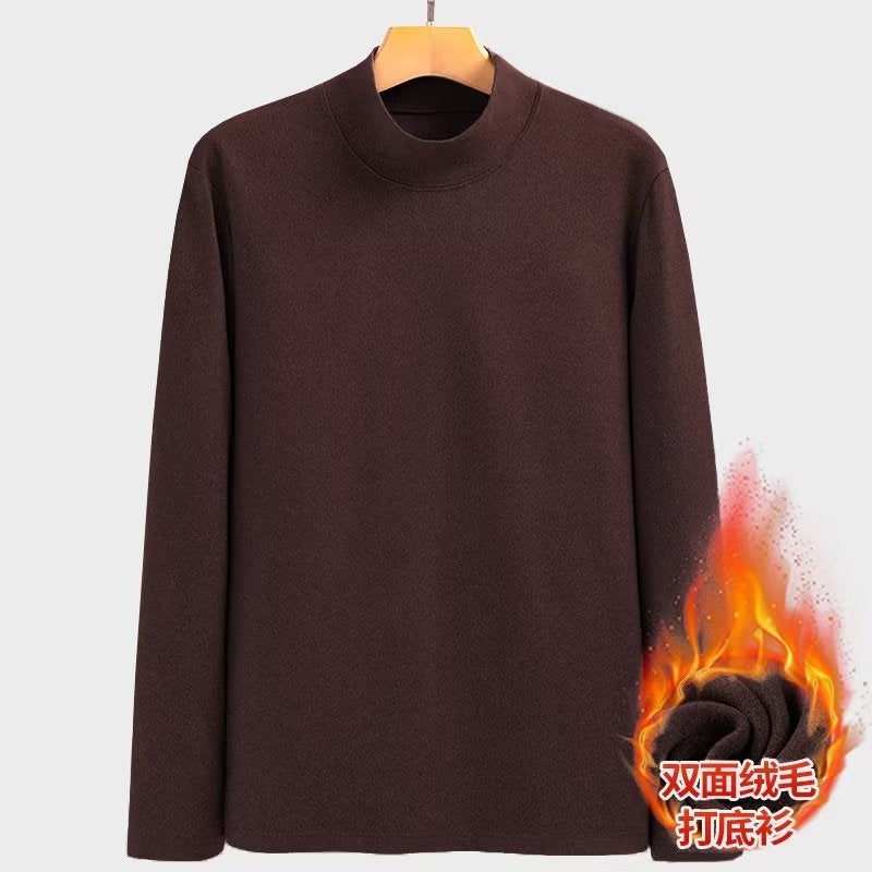 Winter Velvet Lined Turtleneck Tee Men Casual Plus Size Dark brown