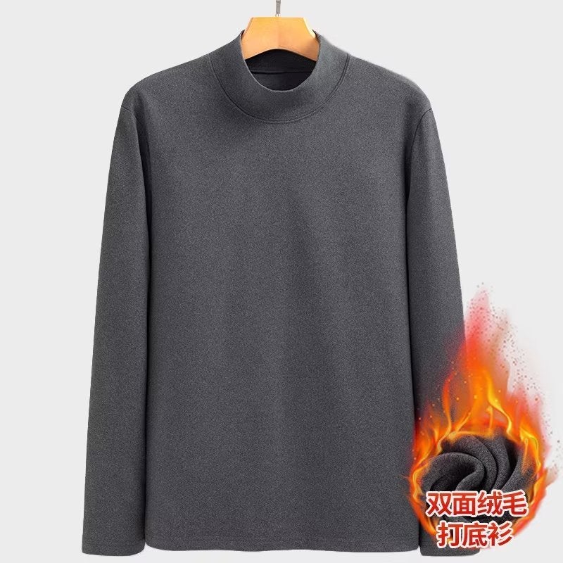 Winter Velvet Lined Turtleneck Tee Men Casual Plus Size Dark brown