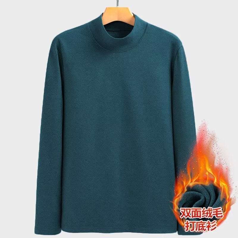 Winter Velvet Lined Turtleneck Tee Men Casual Plus Size Dark brown