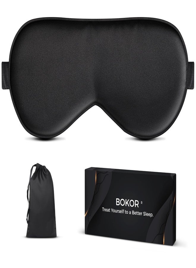 BOKOR Silk Sleep Mask, Eye Mask for Sleep, Mulberry Silk Luxury Eye Cover, Light-Blocking, Skin-Friendly & Lightweight, Reduces Puffy Eyes - with Travel Bag & Gift Package - Black - Image 1