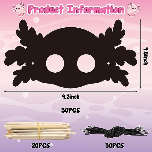 B1ykin 30Pcs Axolotl Scratch Mask Gift Set DIY Magic Scratch Axolotl Masks Paper Art Craft Kit for Kids Color Paper Party Favors for Girls Boys Birthday School Classroom Art Activity Project - Image 5