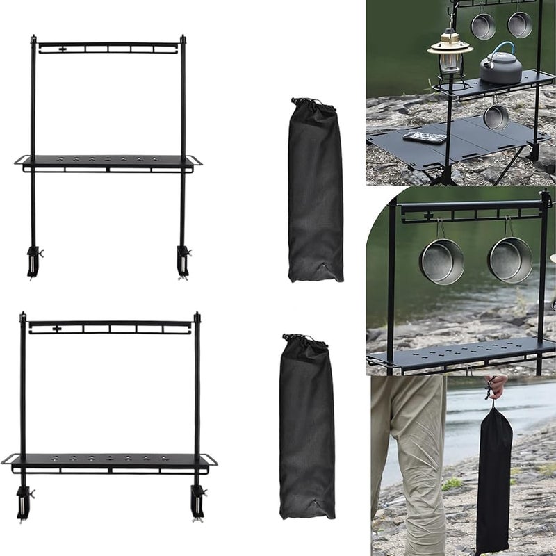 رف قابل للنقل للتخييم معلق رف خشب النار الخارجي لطاولة الشاطئ الفناء الخلفي للنزهة - Image 4