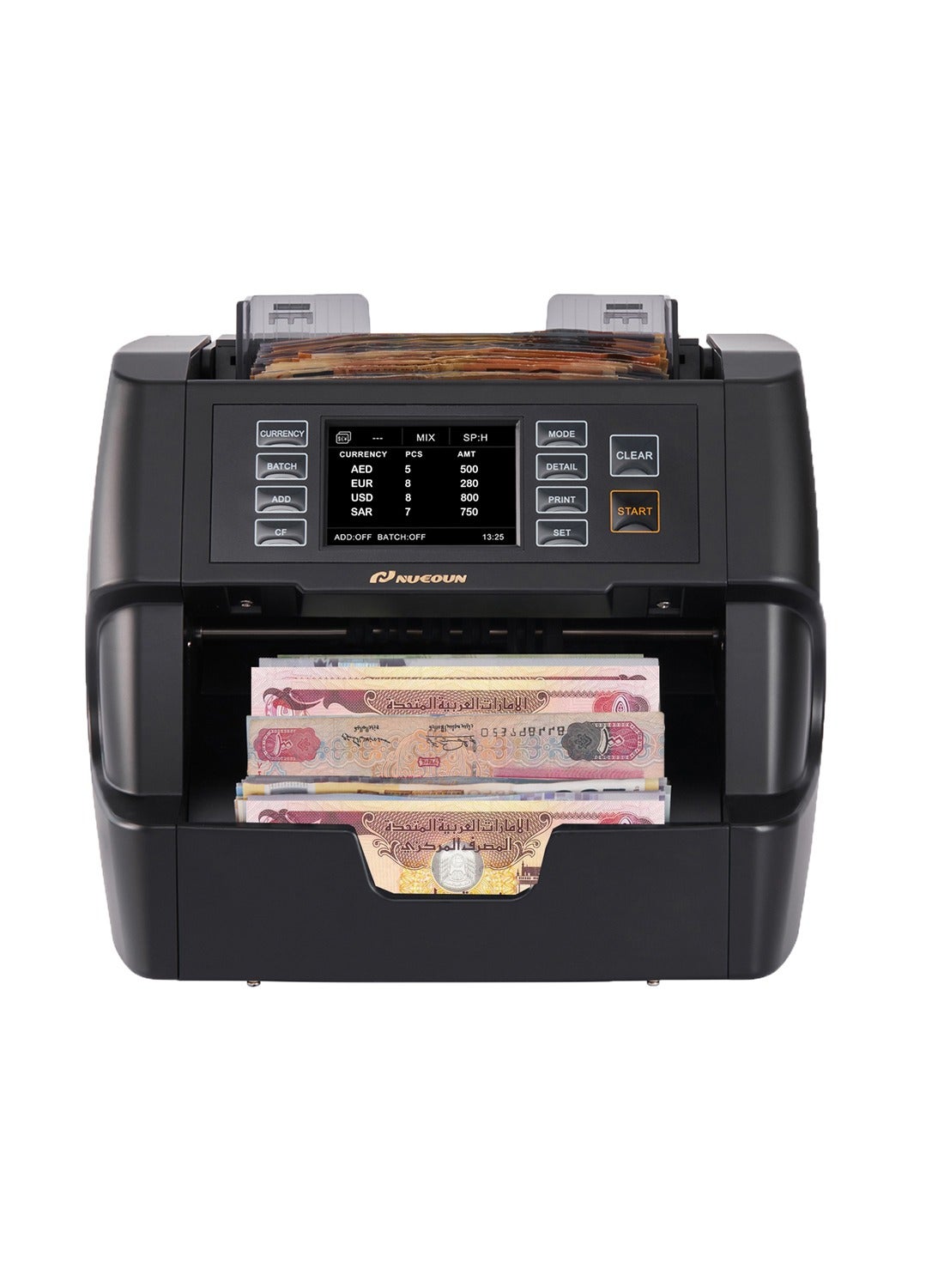 NUCOUN VC-3 Money Counter Machine Mixed Denomination, Value Count, CIS/UV/IR/MG/MT Counterfeit Detection, AED/EUR/USD/SAR, Bill Cash Counter for Business