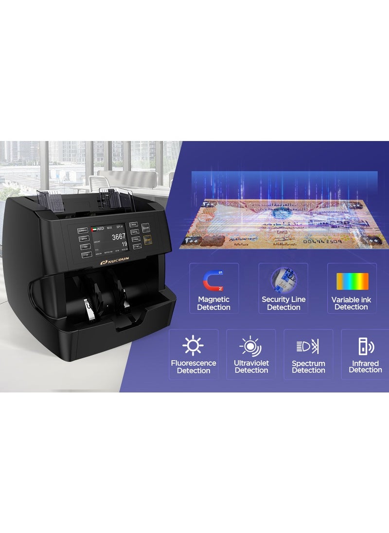 NUCOUN - NUCOUN VC-3 Money Counter Machine Mixed Denomination, Value Count, CIS/UV/IR/MG/MT Counterfeit Detection, AED/EUR/USD/SAR, Bill Cash Counter for Business - Image 1