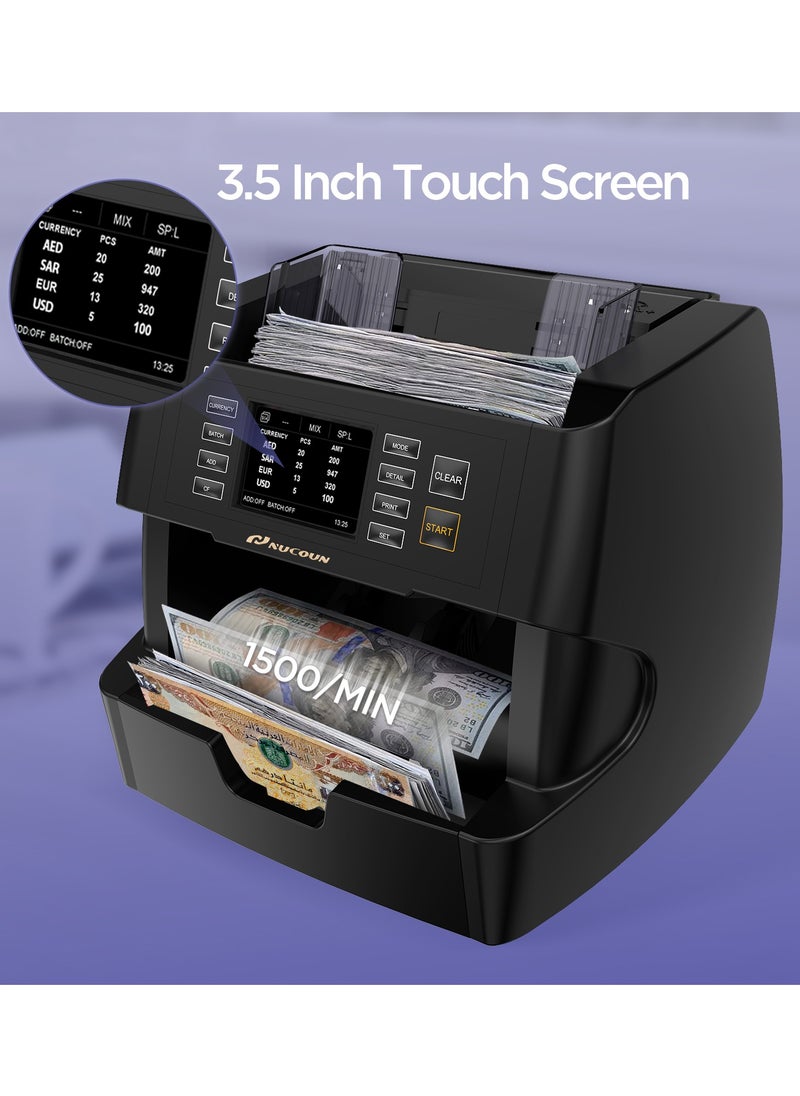 NUCOUN - NUCOUN VC-3 Money Counter Machine Mixed Denomination, Value Count, CIS/UV/IR/MG/MT Counterfeit Detection, AED/EUR/USD/SAR, Bill Cash Counter for Business - Image 1