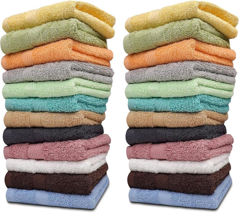 ZUPERIA 100% Cotton Bath Wash Cloths 24 Pack - 12" x 12"- Highly Absorbent Soft Washcloths for Face, Gym Towels, Hotel Spa Quality, Reusable Multipurpose (12 Multicolors) - Image 1