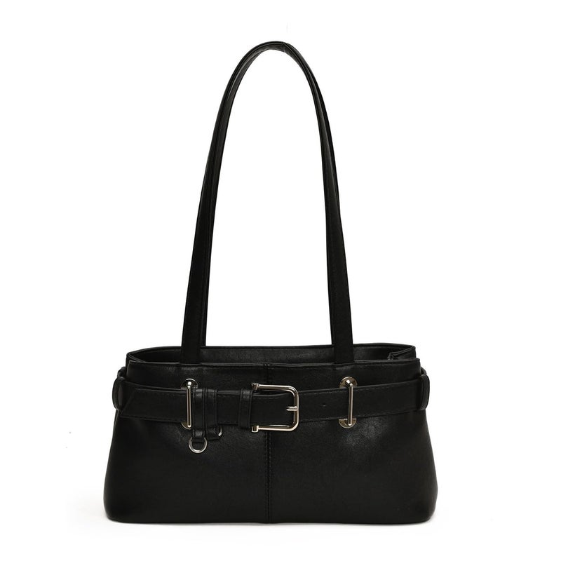 JYG Shoulder Bag for Women Vintage Y2K Hobo Purse with Belt Buckle Small PU Leather Underarm Satchel Handbag Black - Image 1