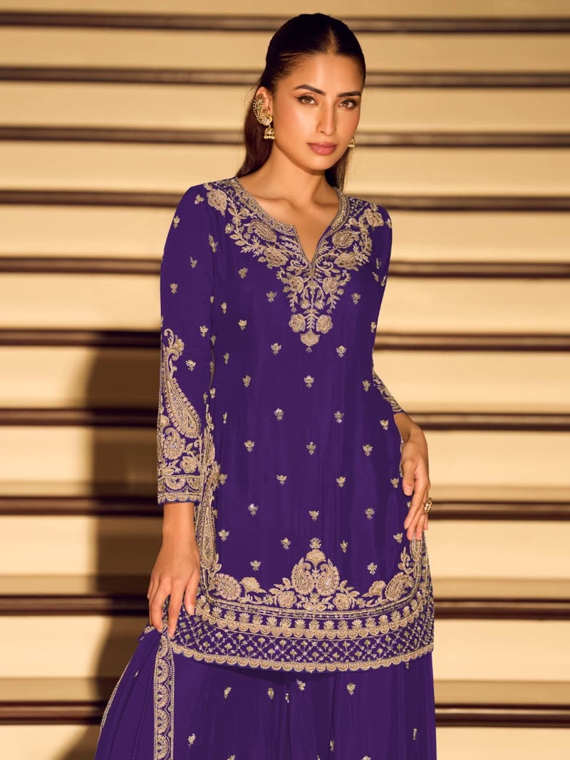 ANAITA Violet Chinon Free Size Stitched Suit with Embroidery Beats Work - Image 2