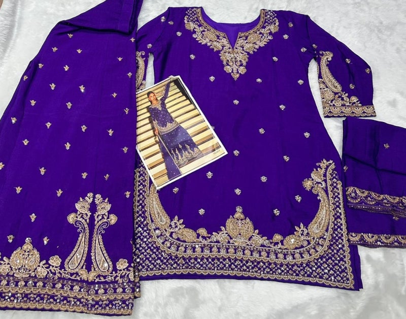ANAITA Violet Chinon Free Size Stitched Suit with Embroidery Beats Work - Image 3