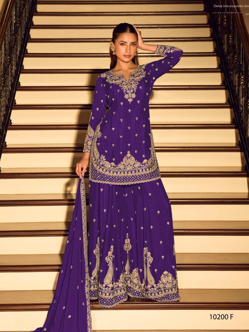 ANAITA Violet Chinon Free Size Stitched Suit with Embroidery Beats Work - Image 1