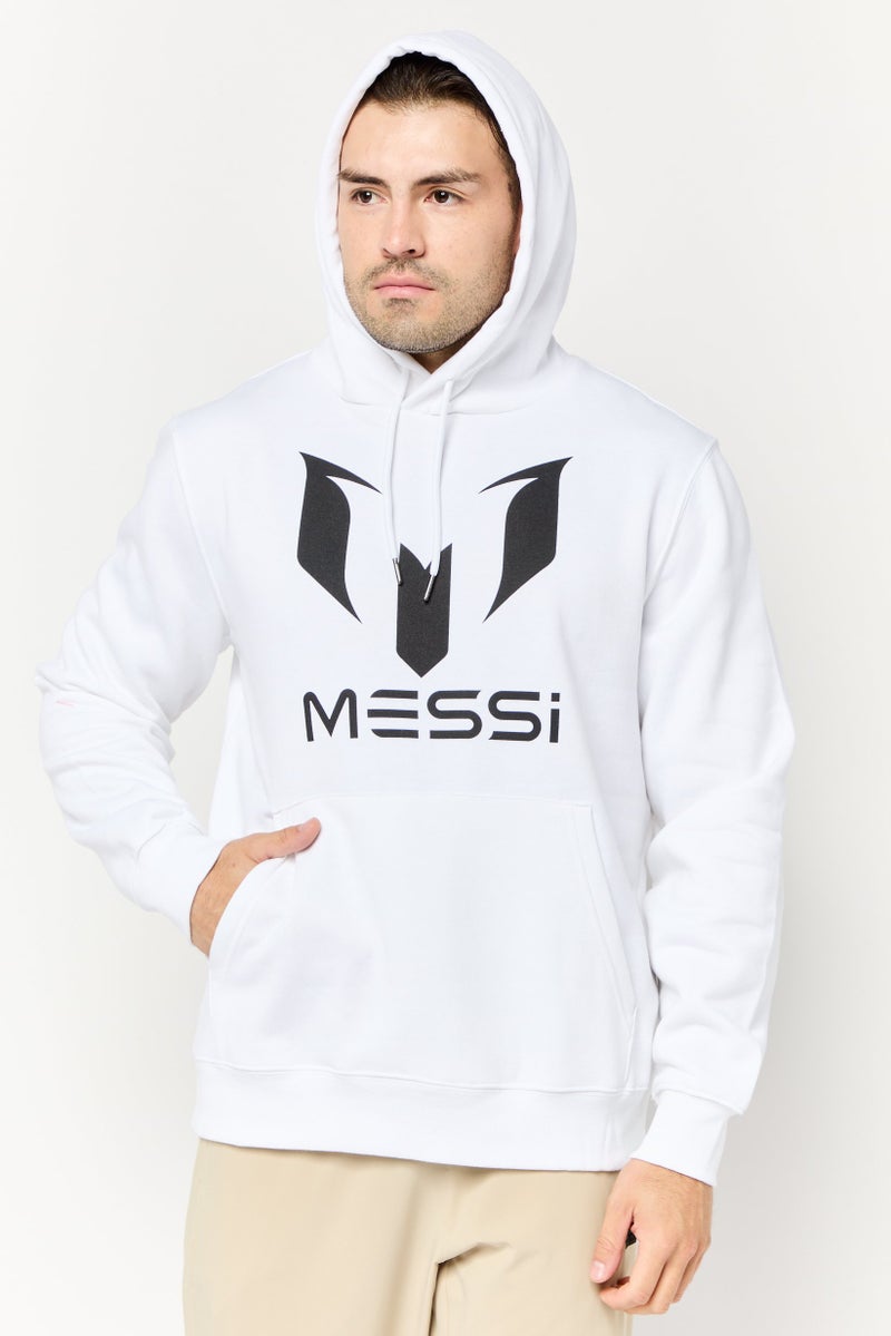 MESSI هودي بأكمام طويلة بطبعة جرافيك للرجال، أبيض - Image 1