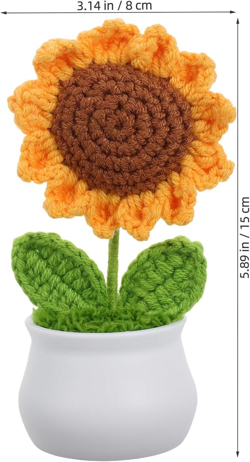 KICHOUSE Crochet Sunflower Potted Plant Artificial Flower Deep Yellow Knitted Desk Ornament Home Office Décor Gift for Women - Image 1