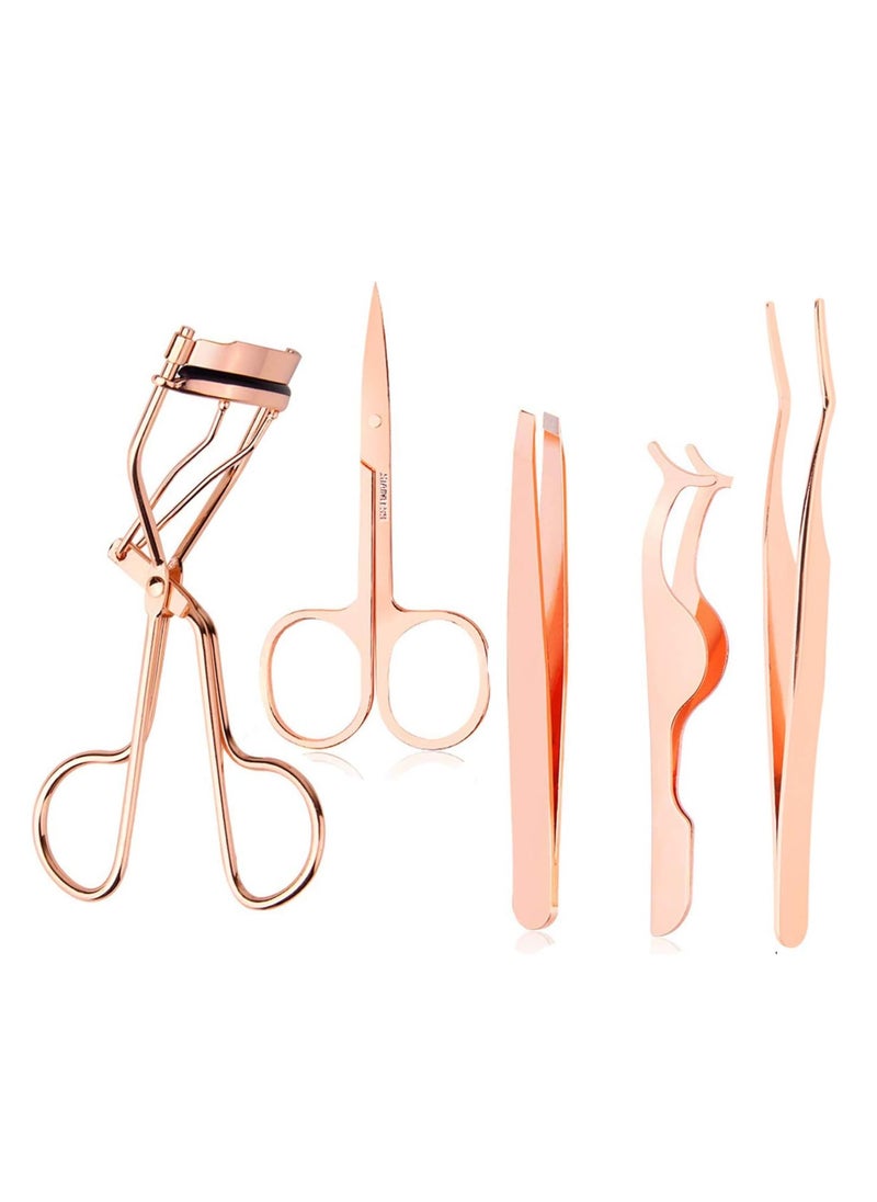 RATSAW - 5 Pcs Rose Golden Eyelash Applicator Tool False Eyelashes Applicator Eyebrow Curler Scissors - Image 1