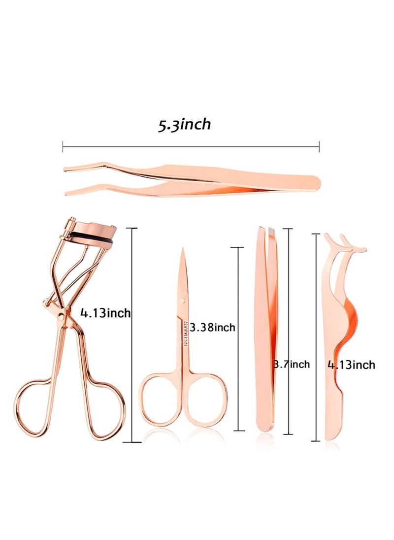 RATSAW - 5 Pcs Rose Golden Eyelash Applicator Tool False Eyelashes Applicator Eyebrow Curler Scissors - Image 1