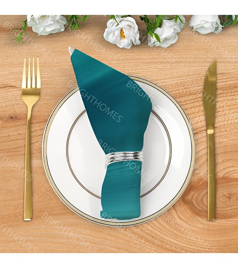 Of 4 Teal Light Beam Square Napkins 17.7x17.7 Inches Washable Polyester For Kitchen Parties Weddings Restaurants Tea Gatherings - Image 2