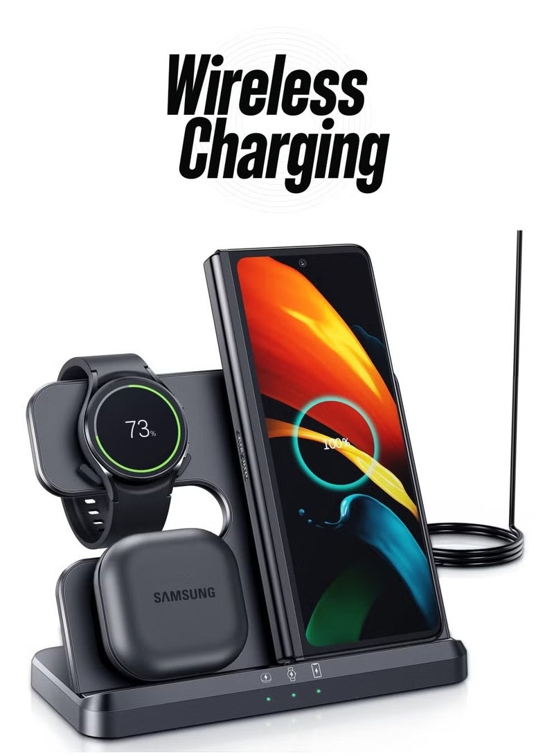 Wireless Charging Station for Samsung 3 in 1 Wireless Charger for Galaxy Watch 4/3/Active 2/1 Compatible with Samsung S22 Ultra S21 S20 Note20 Z Flip 4/3 Z Fold Galaxy Buds, Black - Image 1