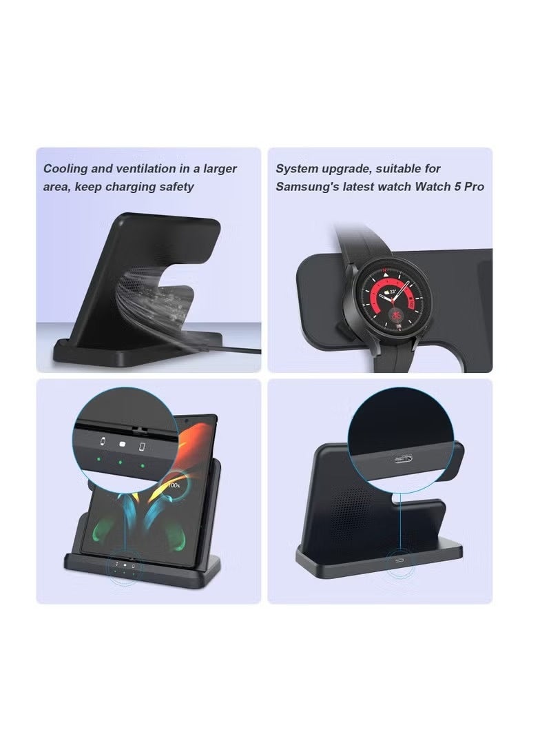 Wireless Charging Station for Samsung 3 in 1 Wireless Charger for Galaxy Watch 4/3/Active 2/1 Compatible with Samsung S22 Ultra S21 S20 Note20 Z Flip 4/3 Z Fold Galaxy Buds, Black - Image 4