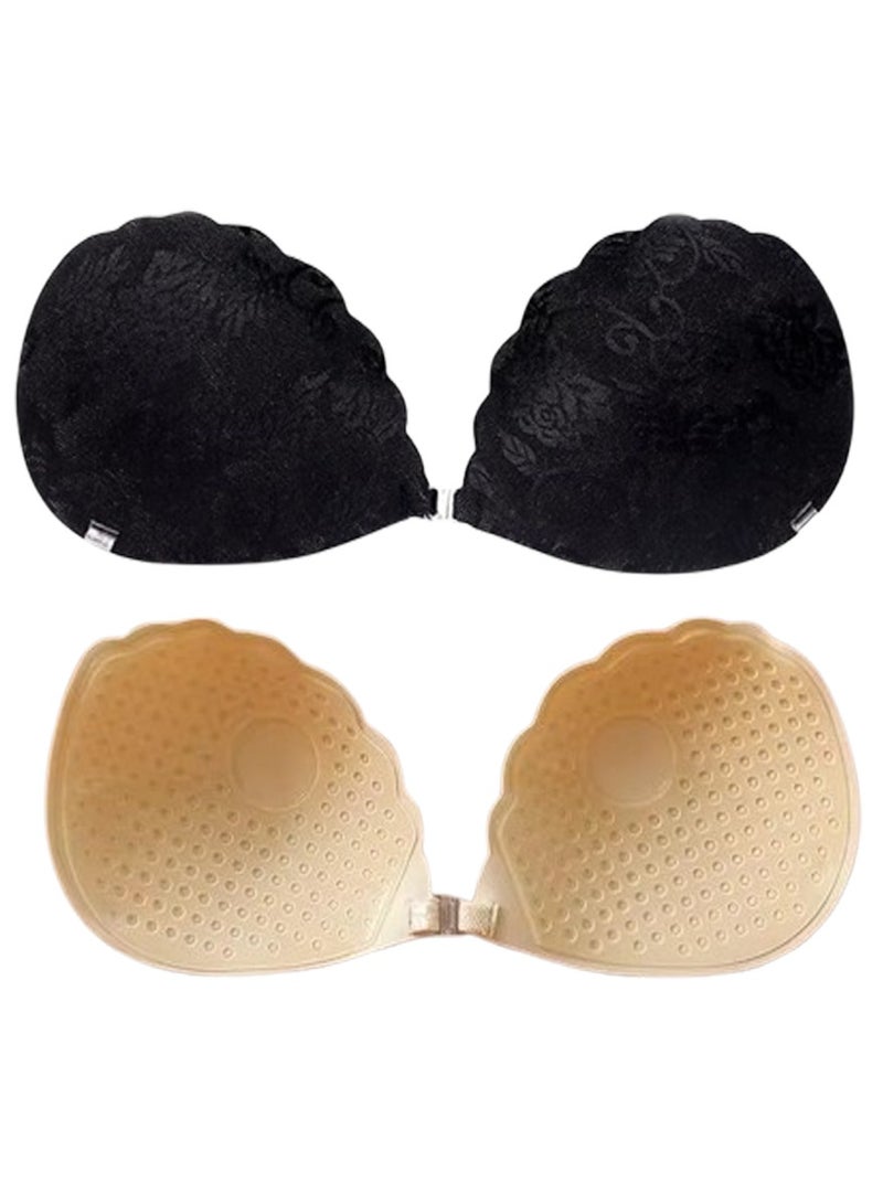 Jomo Store Push Up Self Adhesive Silicone Bra with Shell-Shaped Outer Lace Design – Strapless, Invisible, Front Closure - Image 1