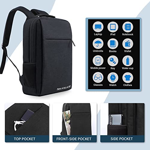 TRAVALATE Laptop Backpack with USB Charging Port for Travel, Office, College, Business Bag, Gift for Men and Women - (Black) - Image 4