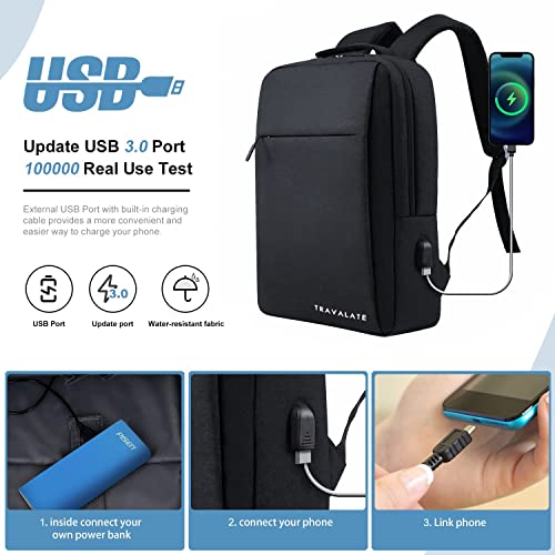 TRAVALATE Laptop Backpack with USB Charging Port for Travel, Office, College, Business Bag, Gift for Men and Women - (Black) - Image 5