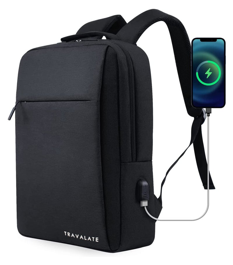 TRAVALATE Laptop Backpack with USB Charging Port for Travel, Office, College, Business Bag, Gift for Men and Women - (Black) - Image 1
