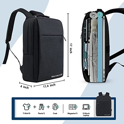 TRAVALATE Laptop Backpack with USB Charging Port for Travel, Office, College, Business Bag, Gift for Men and Women - (Black) - Image 3