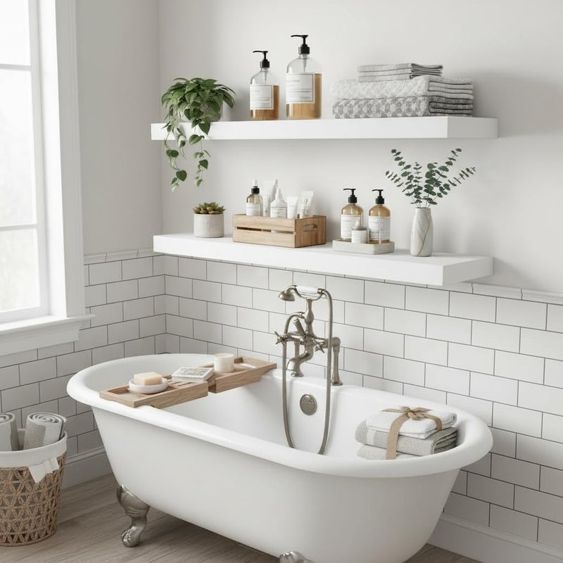 Vivelove 12 Deep Floating Shelves for Wall, 24/36/48/55 Inch Shelves for Room Wall Mounted, 2" Thick Floating Shelf for Living Room Bedroom Bathroom Kitchen Laundry Room, Set of 2 White - Image 2