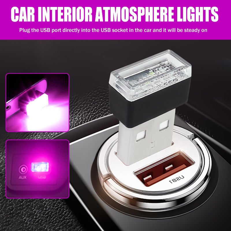 Hbxdeco 4 PCS USB LED Car Interior Atmosphere Lamp, Portable Mini Auto LED Decor Night Light, Plug-in USB Interface Ambient Lighting Kit, Universal Car Interior Accessories(Purple) - Image 2