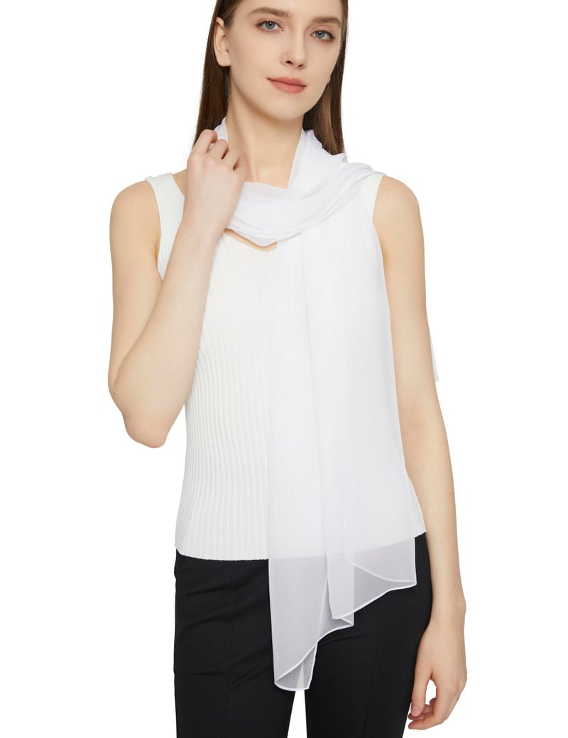 PANTONIGHT Long Chiffon Sheer Scarf For womens (073 white) - Image 1