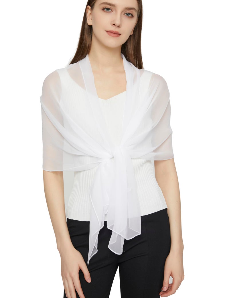 PANTONIGHT Long Chiffon Sheer Scarf For womens (073 white) - Image 4