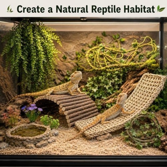 RUNANIA 10Pcs Bearded Dragon Tank Accessories, Reptile Hammock Plants Bridge Jungle Climber Vines for Snakes Bearded Dragon Chameleon Gecko  Lizard - Image 4