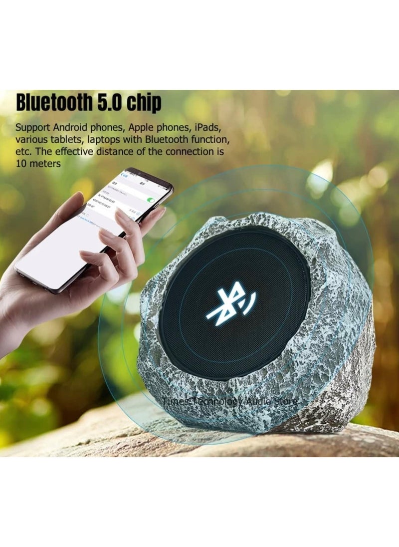 BLUE CORAL - Solar Wireless Bluetooth Speaker Audio Outdoor Garden Villa Waterproof Simulation Stone Lawn Stone Rock Speakers High Fidelity Stereo Portable Subwoofer, Grey - Image 1