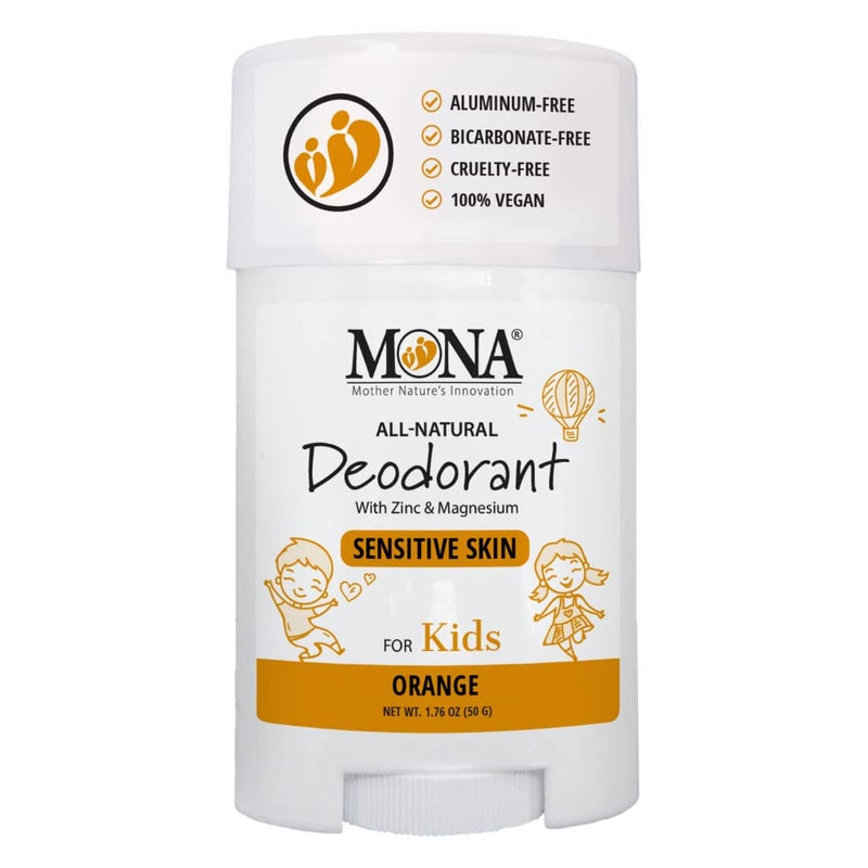 MONA BRANDS 100 Natural Kids Deodrant for Boys and Girls  Safe Deodorant for Kids  No Baking Soda Aluminum or Synthetic Scents  Hypoallergenic ORANGE 176 Oz