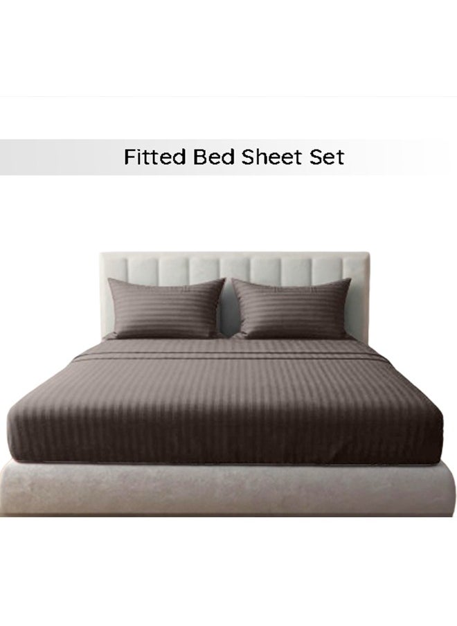 snooze Snooze Striped Fitted Bed Sheet set 2pcs, Bed sheet +Free Pillowcase, Silver  - Image 1
