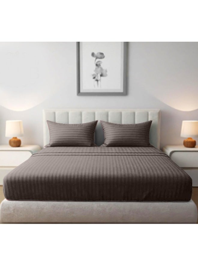 snooze Snooze Striped Fitted Bed Sheet set 2pcs, Bed sheet +Free Pillowcase, Silver  - Image 4