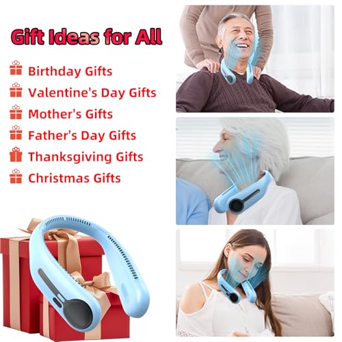 Kinhowly Portable Neck Fan, Personal Wearable Bladeless Fan, 6000mAh USB Rechargeable, 360° Cooling, LED Display, 4-Speeds, Hands Free Fan for Outdoor Indoor, Birthday Gifts for Men Women Dad Mom (Light blue) - Image 5